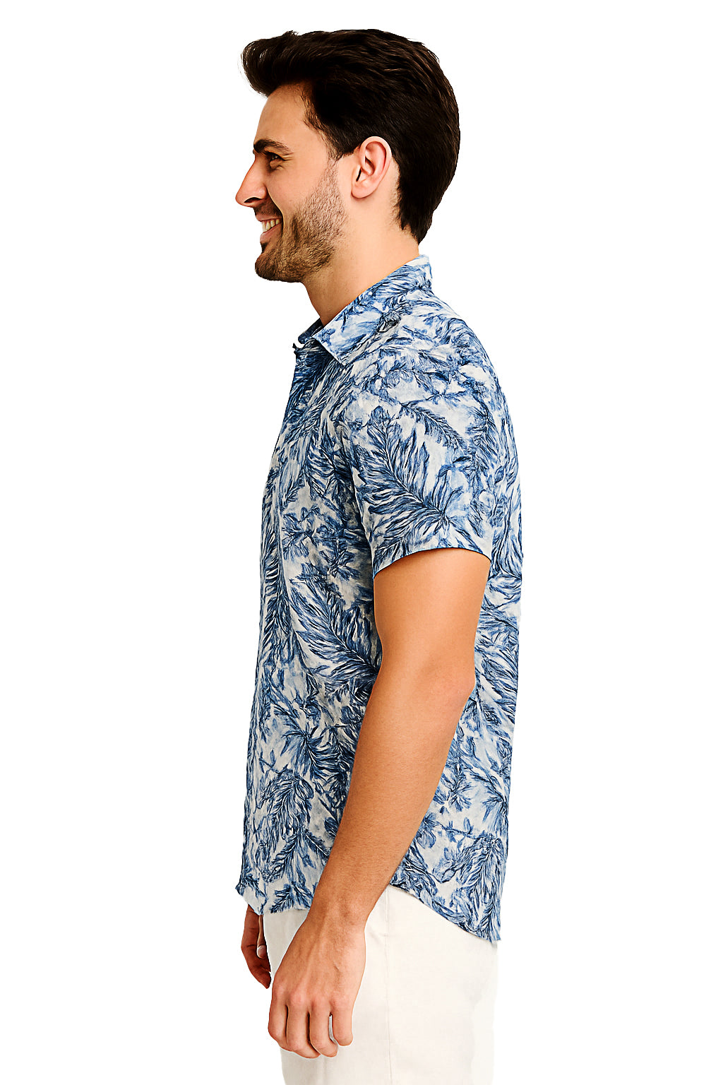 Men Cotton-Gauze Print Short Sleeve Shirt-BLUE PRINT-MAYAMERA-MCS3253 - 8 PCS/PRE-PACK