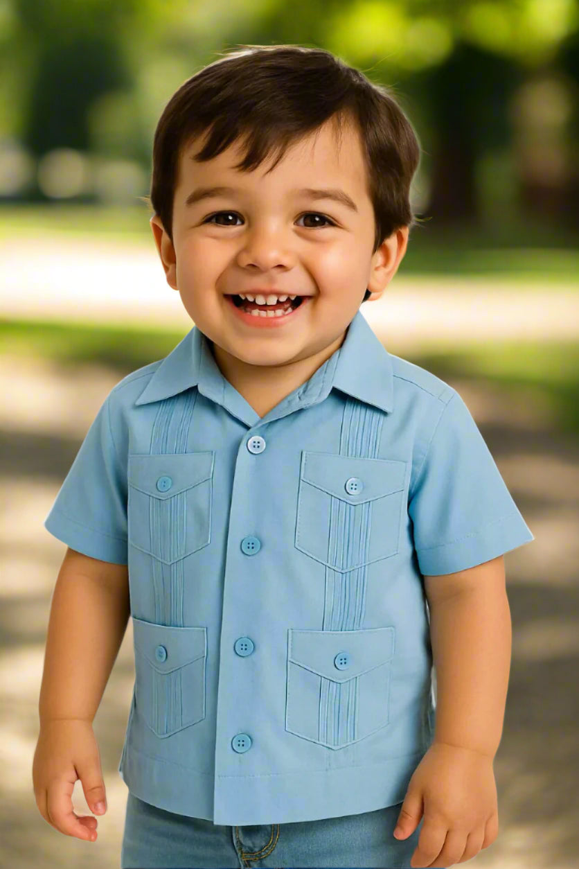 Boys Guayabera Short Sleeve Cotton Shirt by BOHIO - NATURAL - Color Options - BTCG1510 - 6 PCS/PRE-PACK
