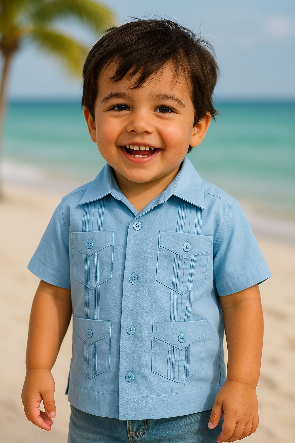 Boys Guayabera Short Sleeve Cotton Shirt by BOHIO - NATURAL - Color Options - BTCG1510 - 6 PCS/PRE-PACK