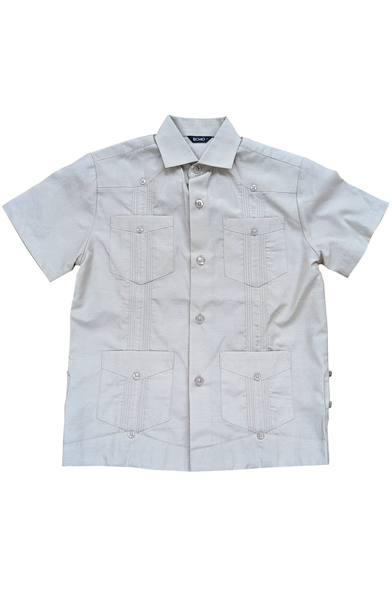 Boys Guayabera Short Sleeve Cotton Shirt by BOHIO - NATURAL - Color Options - BTCG1510 - 6 PCS/PRE-PACK