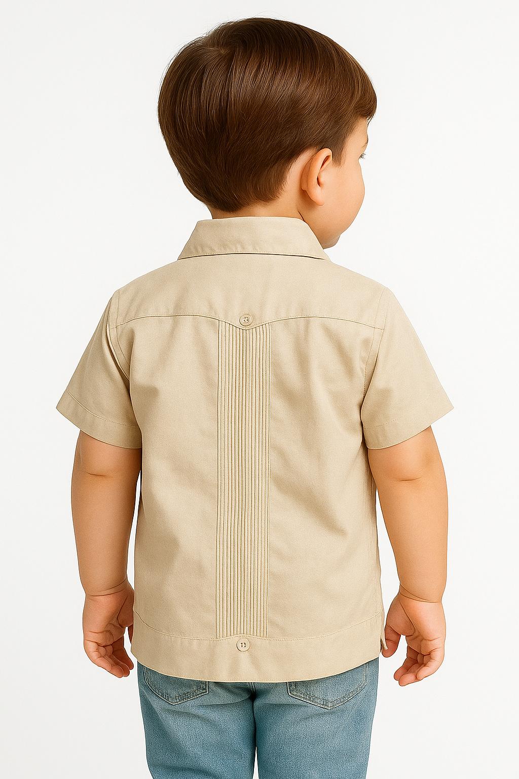 Boys Guayabera Short Sleeve Cotton Shirt by BOHIO - NATURAL - Color Options - BTCG1510 - 6 PCS/PRE-PACK