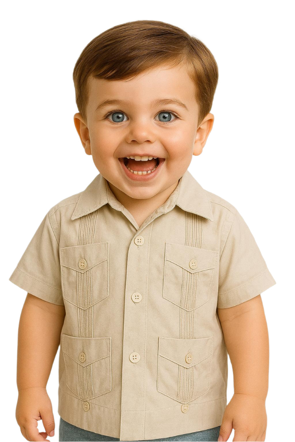 Boys Guayabera Short Sleeve Cotton Shirt by BOHIO - NATURAL - Color Options - BTCG1510 - 6 PCS/PRE-PACK