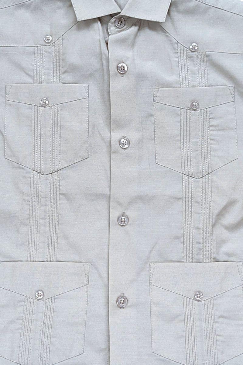 Boys Guayabera Short Sleeve Cotton Shirt by BOHIO - NATURAL - Color Options - BTCG1510 - 6 PCS/PRE-PACK