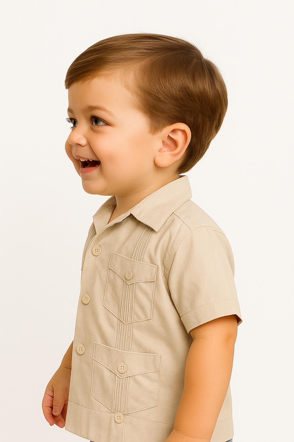 Boys Guayabera Short Sleeve Cotton Shirt by BOHIO - NATURAL - Color Options - BTCG1510 - 6 PCS/PRE-PACK