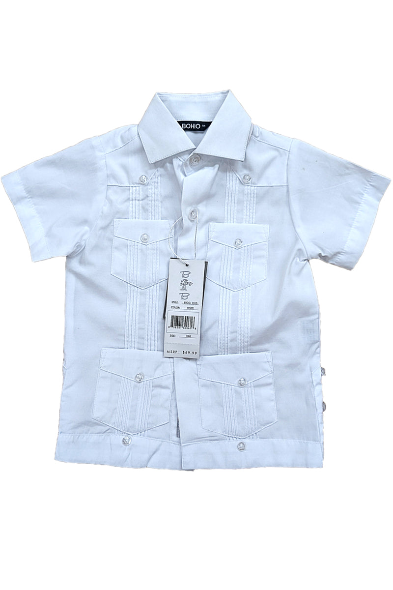 Boys Guayabera Short Sleeve Cotton Shirt by BOHIO - NATURAL - Color Options - BTCG1510 - 6 PCS/PRE-PACK