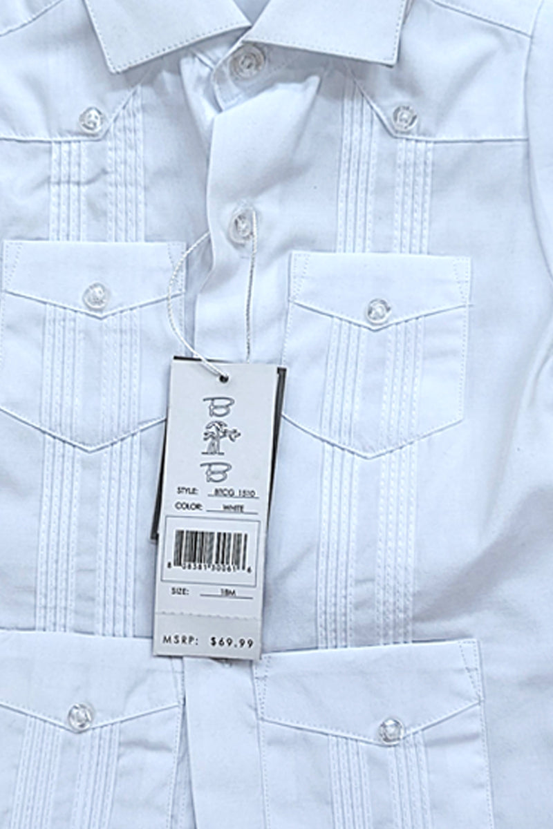 Boys Guayabera Short Sleeve Cotton Shirt by BOHIO - NATURAL - Color Options - BTCG1510 - 6 PCS/PRE-PACK
