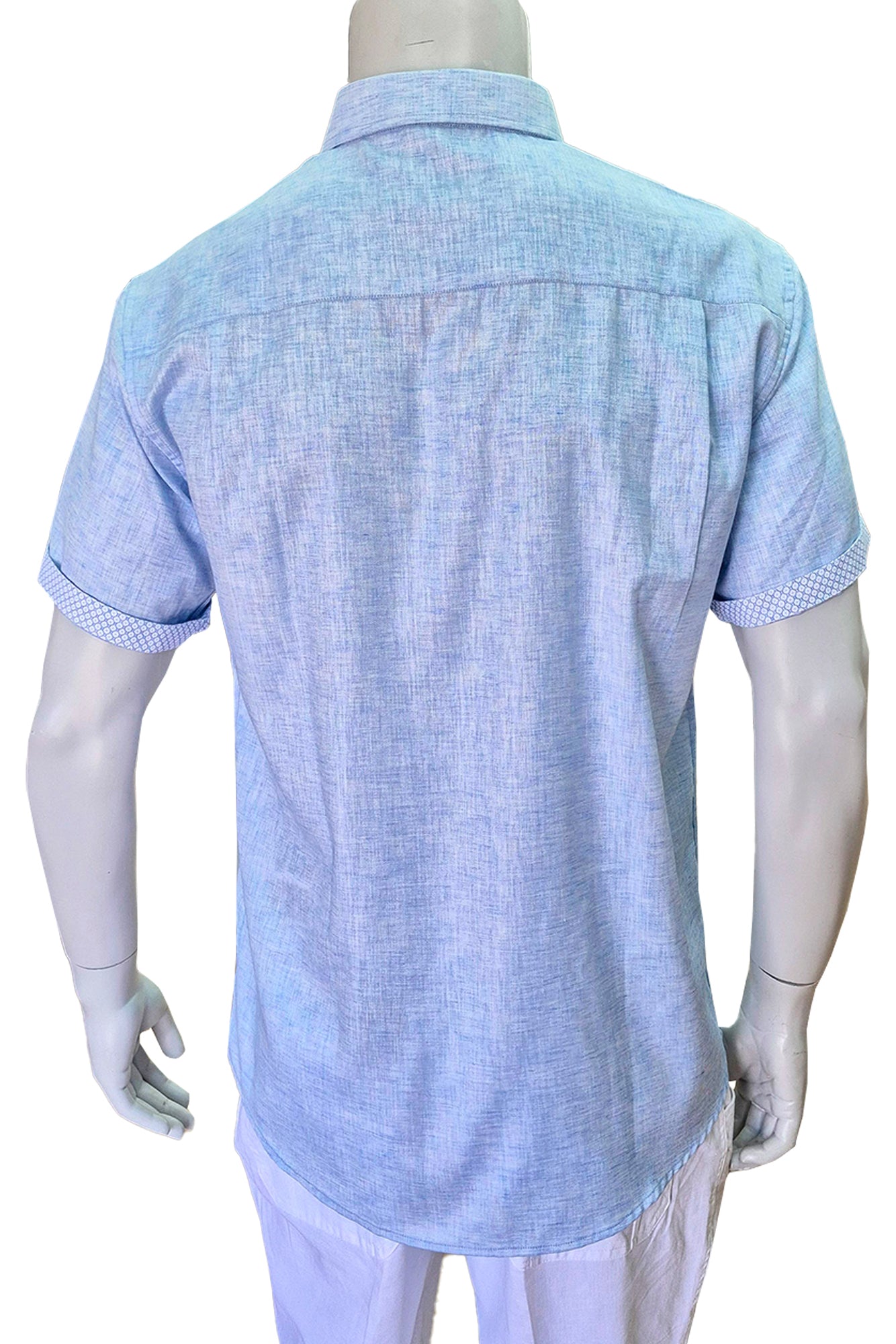 Men LINEN LOOK S/S Button Down Shirt Contrast Slv Trim-LT.BLUE-BUR3621 - Color Options - 8 PCS/PRE-PACK