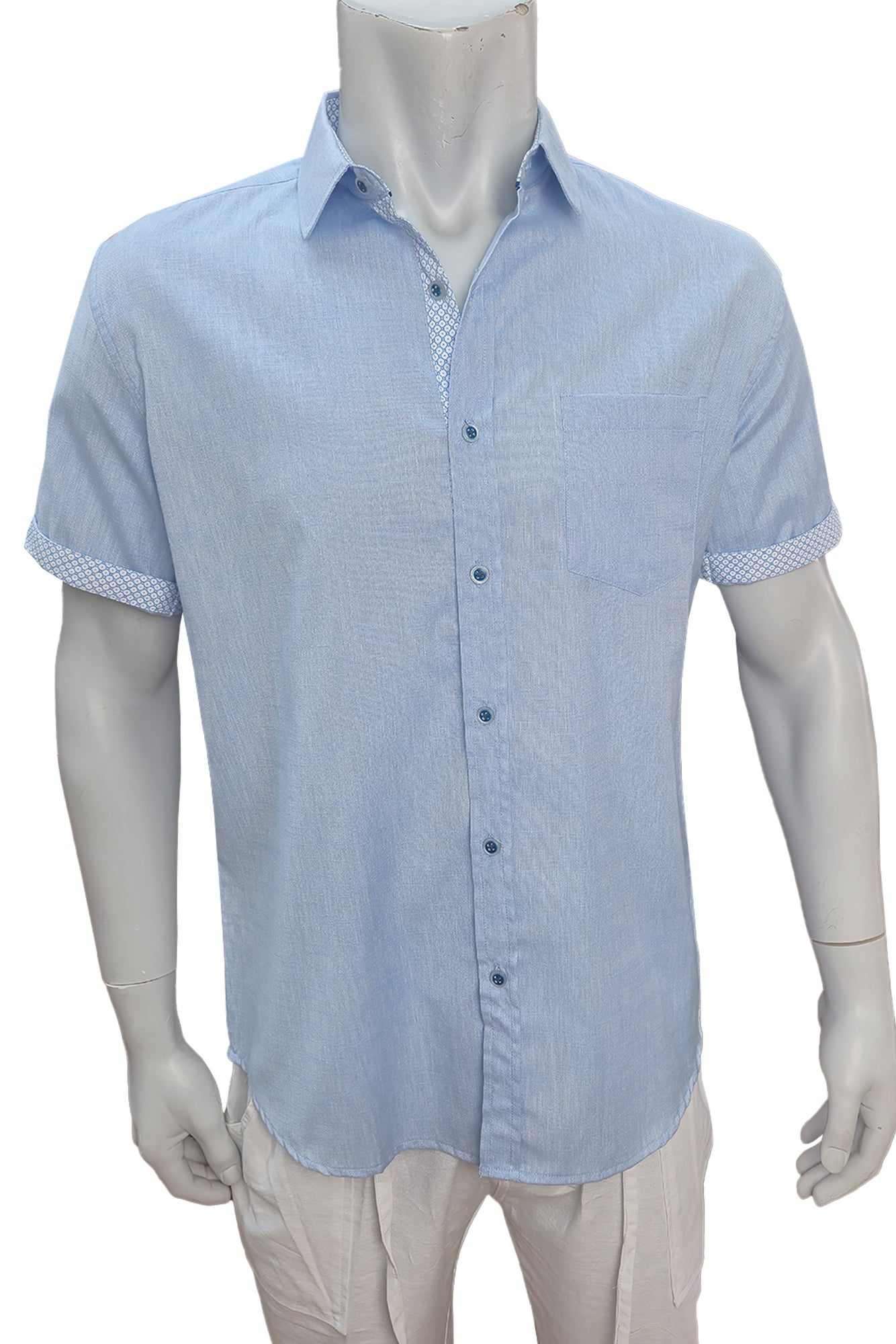Men LINEN LOOK S/S Button Down Shirt Contrast Slv Trim-LT.BLUE-BUR3621 - Color Options - 8 PCS/PRE-PACK