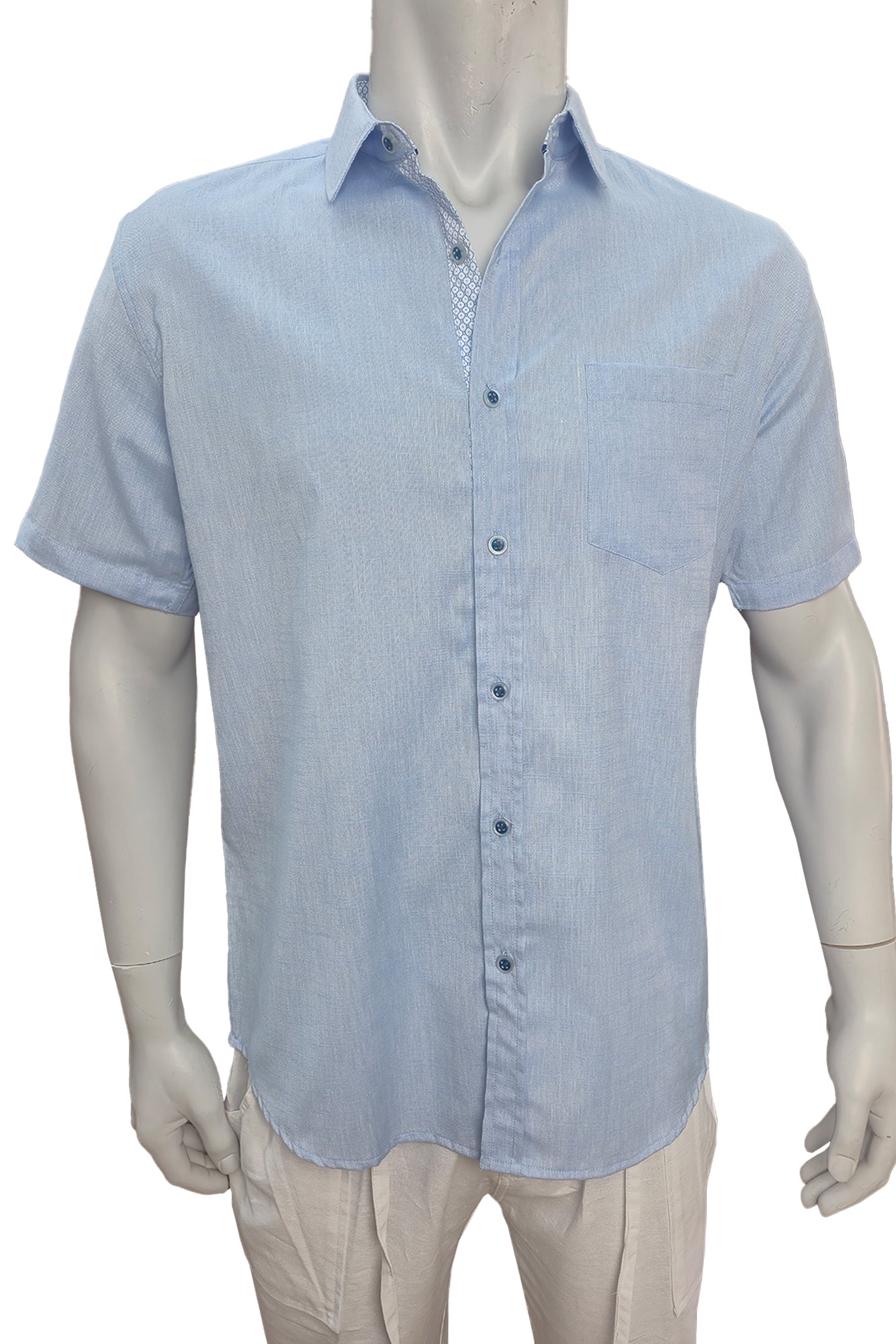 Men LINEN LOOK S/S Button Down Shirt Contrast Slv Trim-LT.BLUE-BUR3621 - Color Options - 8 PCS/PRE-PACK