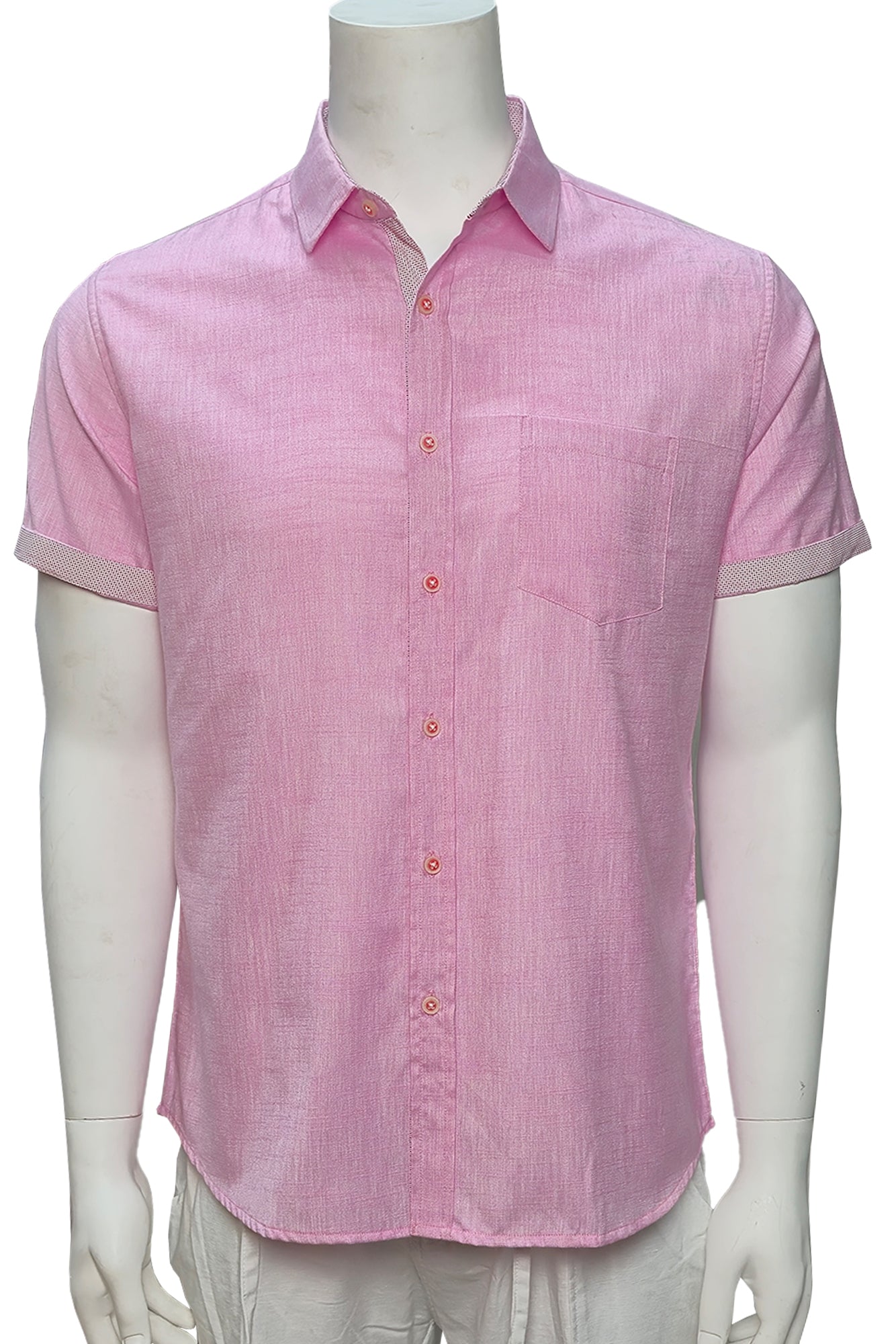 Men LINEN LOOK S/S Button Down Shirt Contrast Slv Trim-LT.BLUE-BUR3621 - Color Options - 8 PCS/PRE-PACK