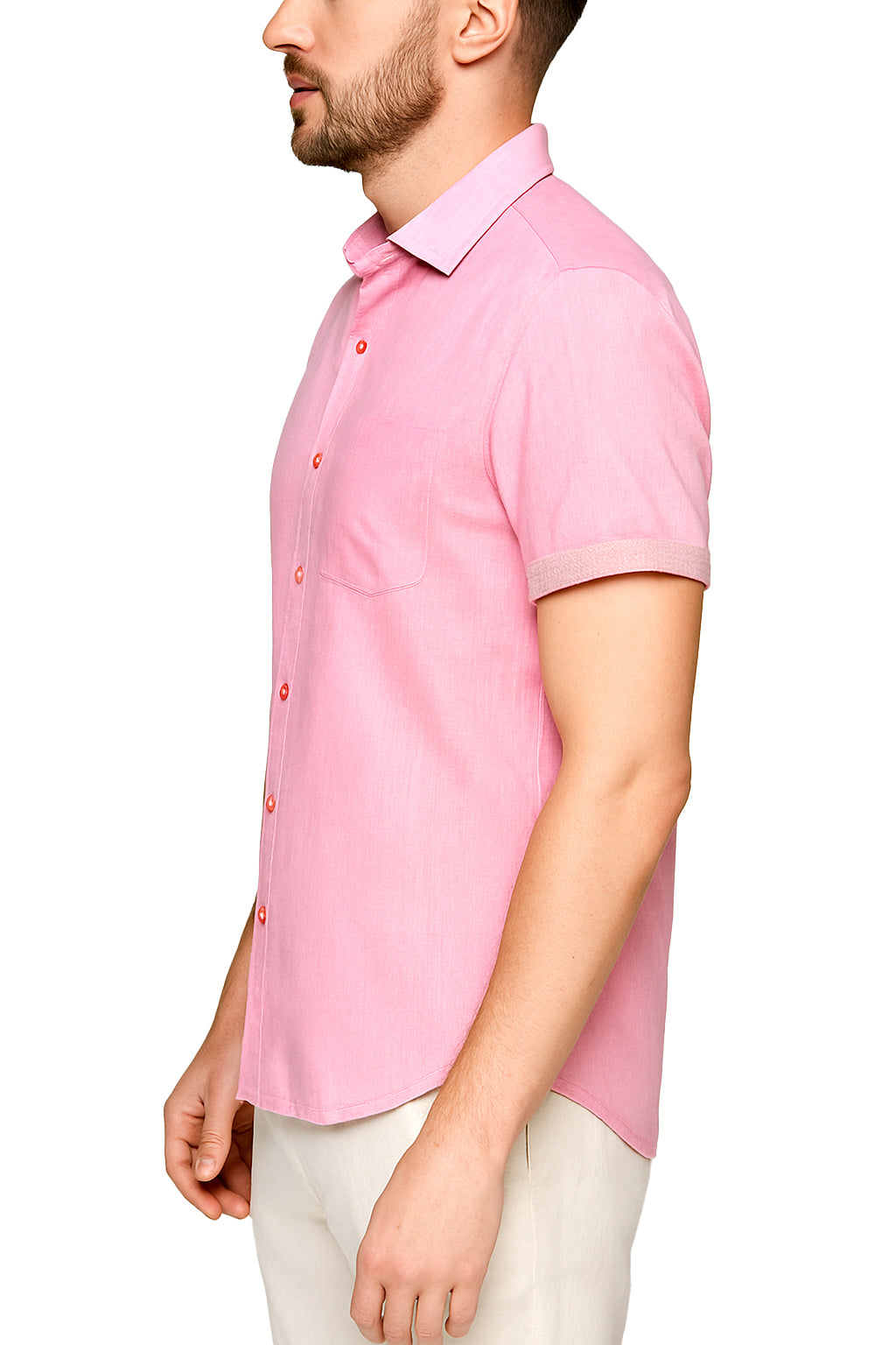 Men LINEN LOOK S/S Button Down Shirt Contrast Slv Trim-LT.BLUE-BUR3621 - Color Options - 8 PCS/PRE-PACK