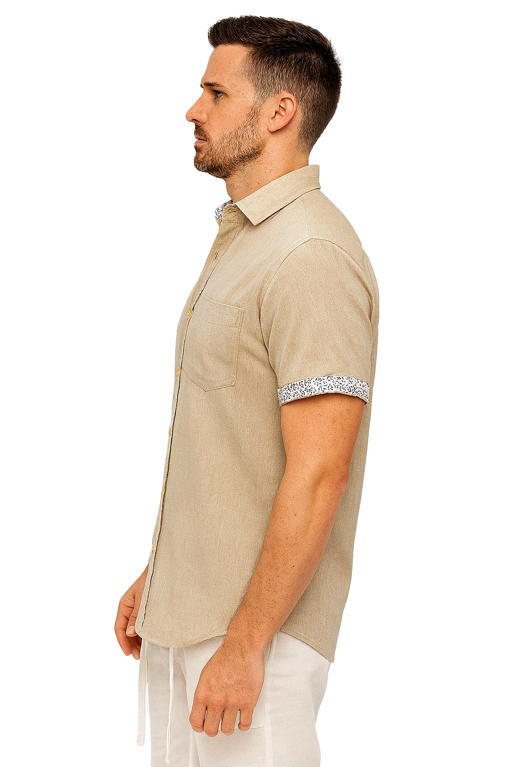 Men LINEN LOOK S/S Button Down Shirt Contrast Slv Trim-BLUE- Color Options - BUR3622 - 8 PCS/PRE-PACK