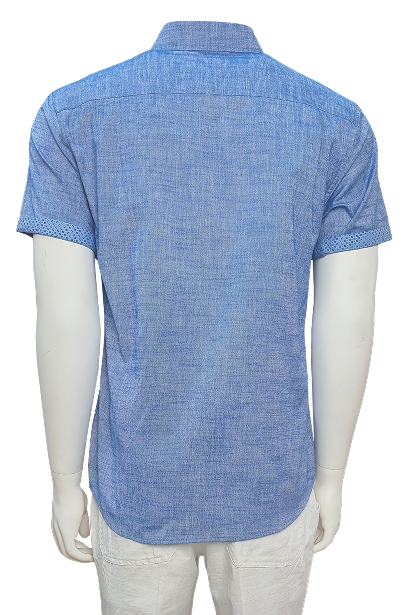Men LINEN LOOK S/S Button Down Shirt Contrast Slv Trim-BLUE- Color Options - BUR3622 - 8 PCS/PRE-PACK