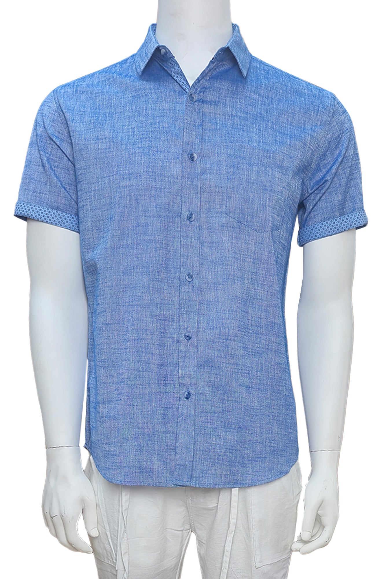 Men LINEN LOOK S/S Button Down Shirt Contrast Slv Trim-BLUE- Color Options - BUR3622 - 8 PCS/PRE-PACK