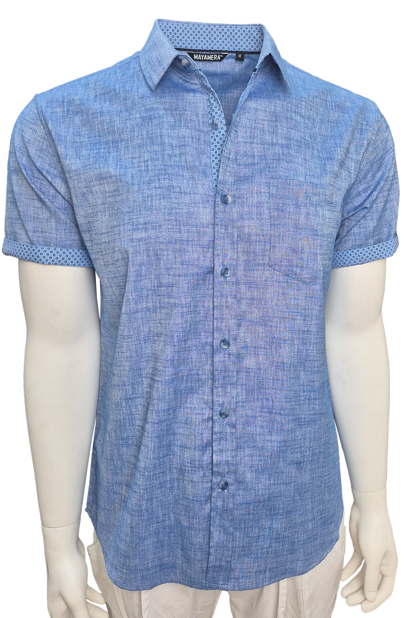 Men LINEN LOOK S/S Button Down Shirt Contrast Slv Trim-BLUE- Color Options - BUR3622 - 8 PCS/PRE-PACK