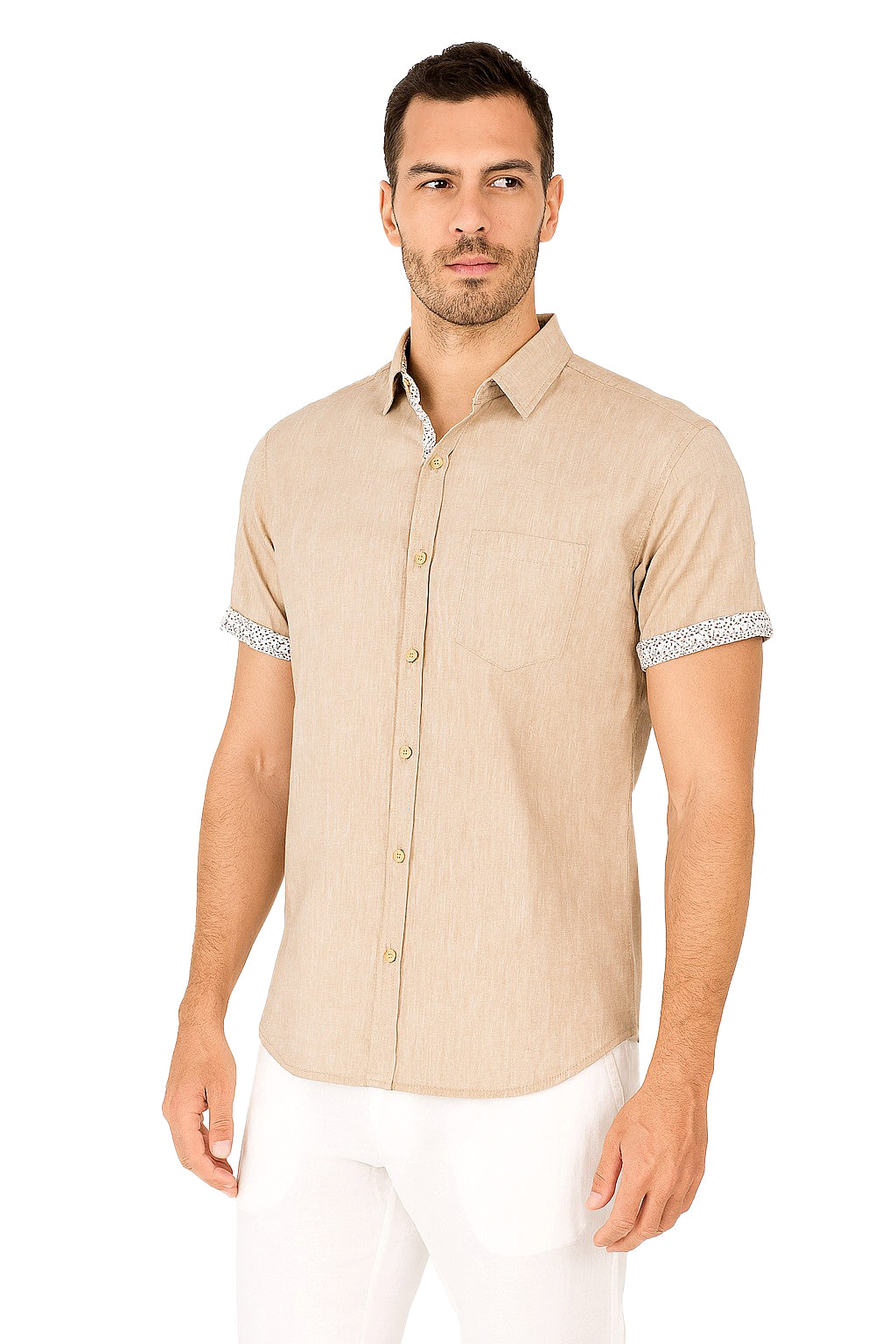 Men LINEN LOOK S/S Button Down Shirt Contrast Slv Trim-BLUE- Color Options - BUR3622 - 8 PCS/PRE-PACK