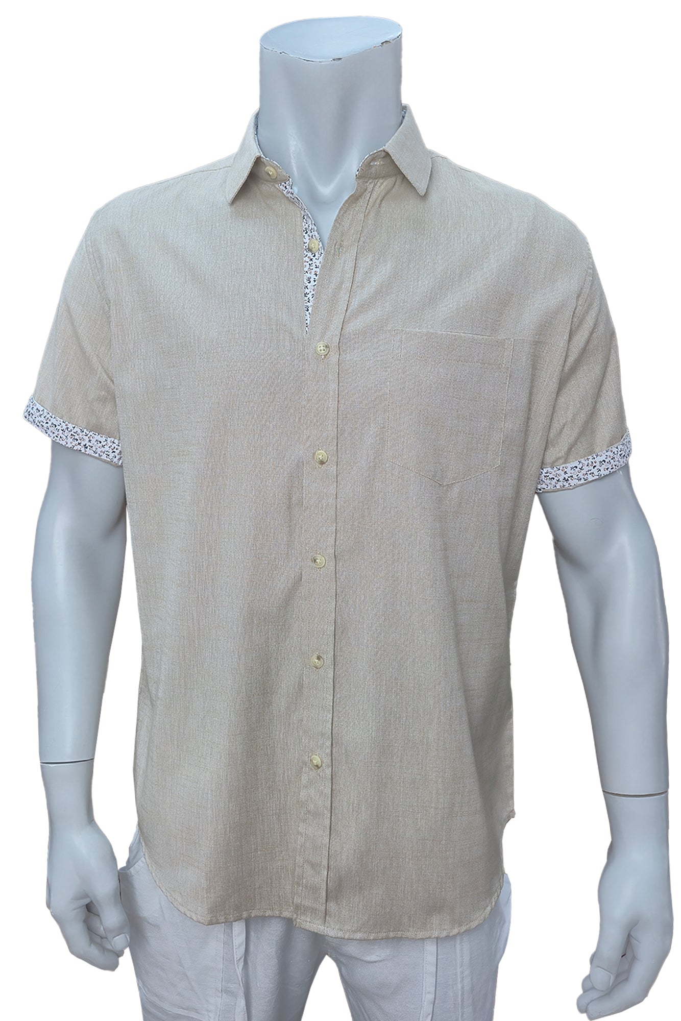 Men LINEN LOOK S/S Button Down Shirt Contrast Slv Trim-BLUE- Color Options - BUR3622 - 8 PCS/PRE-PACK