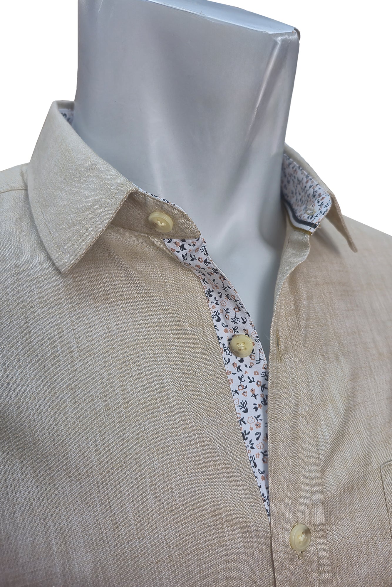 Men LINEN LOOK S/S Button Down Shirt Contrast Slv Trim-BLUE- Color Options - BUR3622 - 8 PCS/PRE-PACK