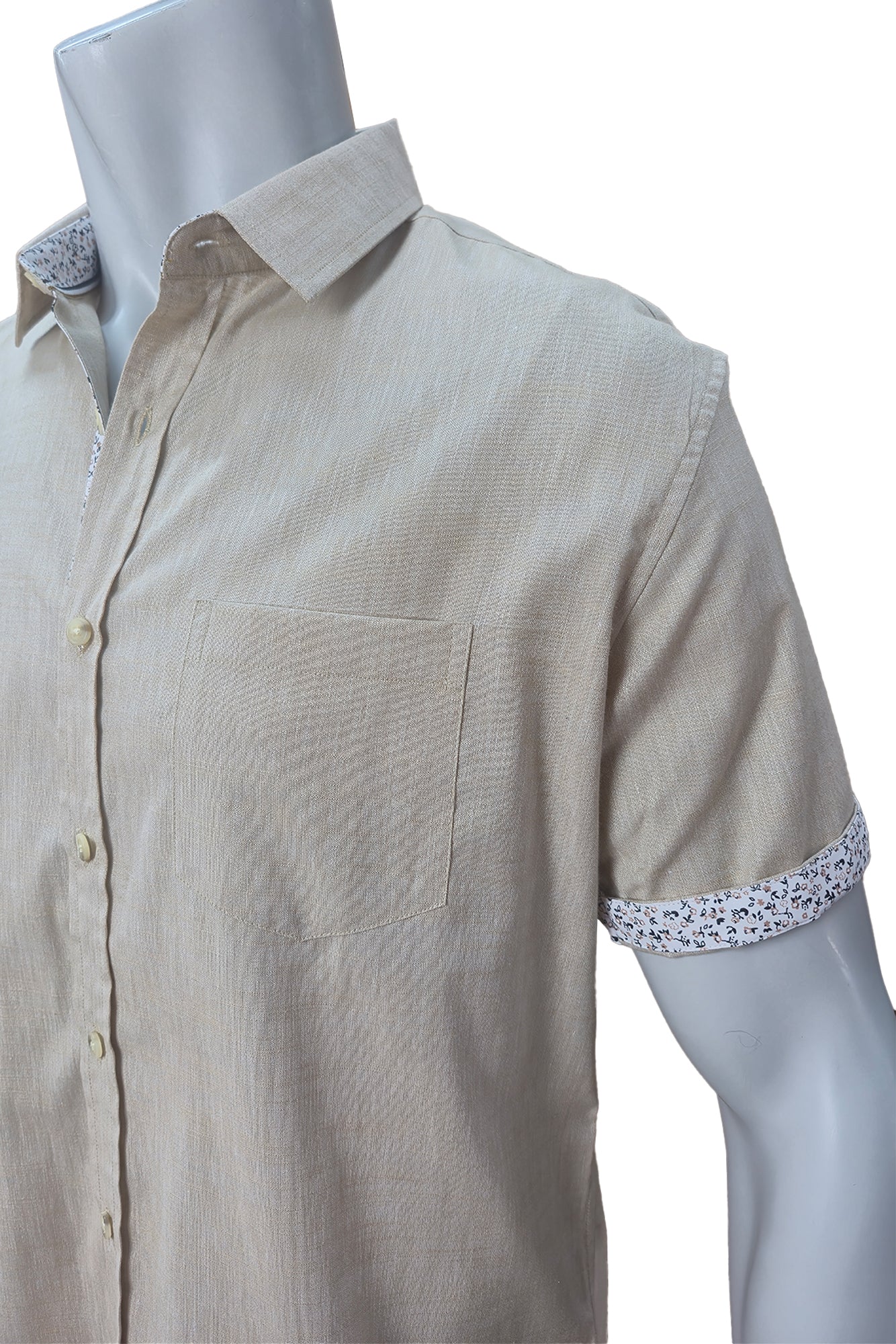 Men LINEN LOOK S/S Button Down Shirt Contrast Slv Trim-BLUE- Color Options - BUR3622 - 8 PCS/PRE-PACK