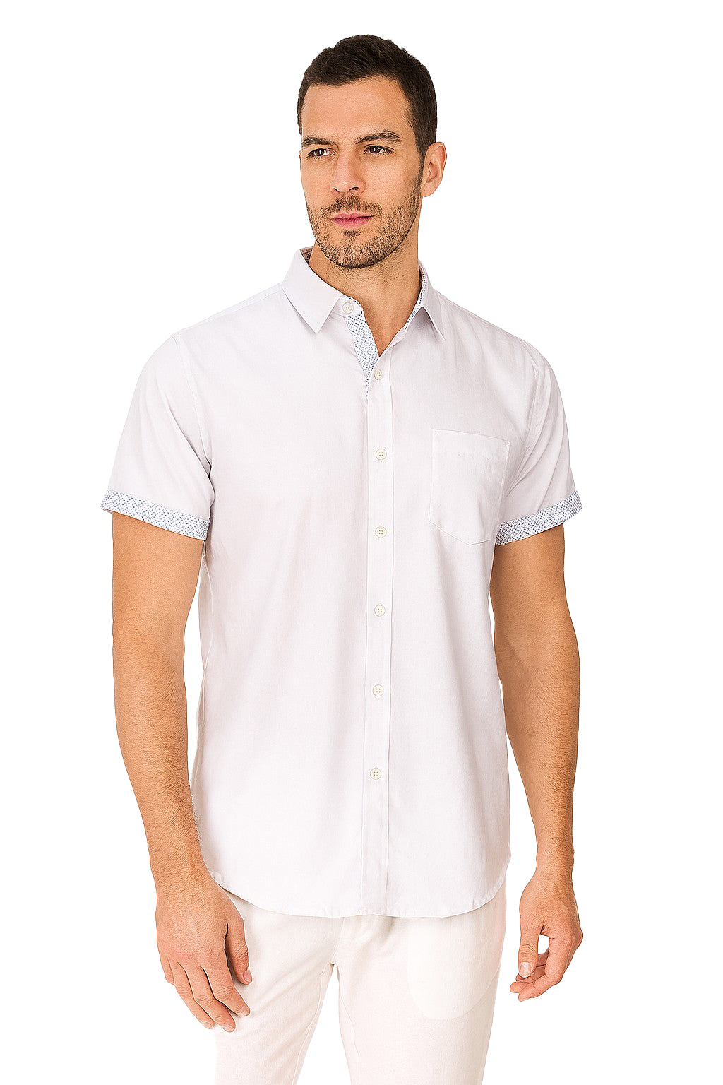 Men LINEN LOOK S/S Button Down Shirt Contrast Slv Trim-BLUE- Color Options - BUR3622 - 8 PCS/PRE-PACK