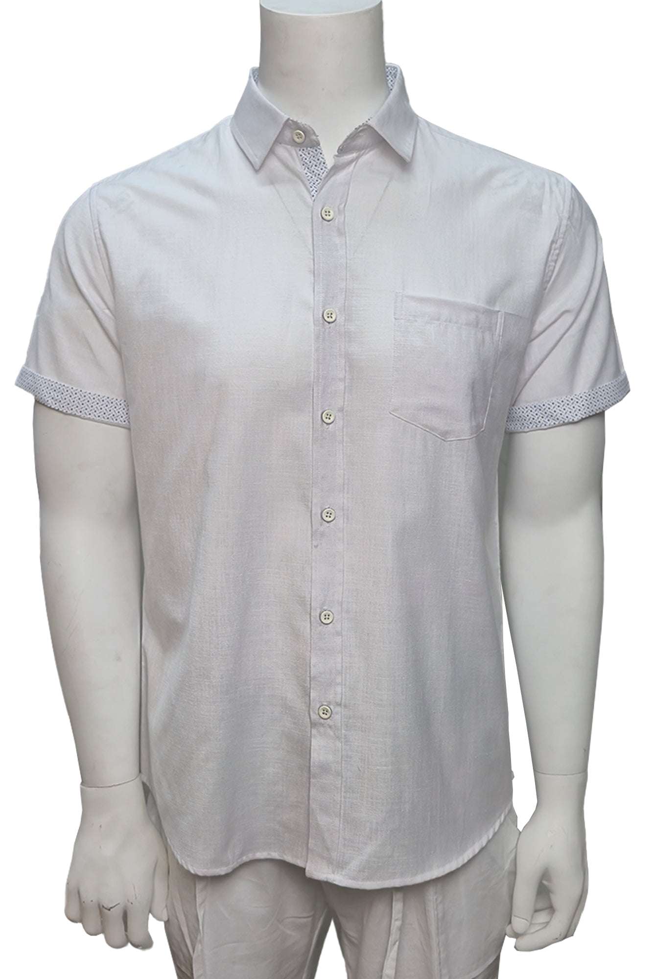 Men LINEN LOOK S/S Button Down Shirt Contrast Slv Trim-BLUE- Color Options - BUR3622 - 8 PCS/PRE-PACK