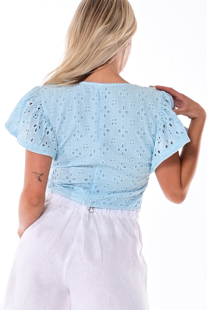 Ladies Cotton Eyelet Blouse V-neck by AZUCAR - White - Color Options - LCB1716 - 6 PCS/PRE-PACK
