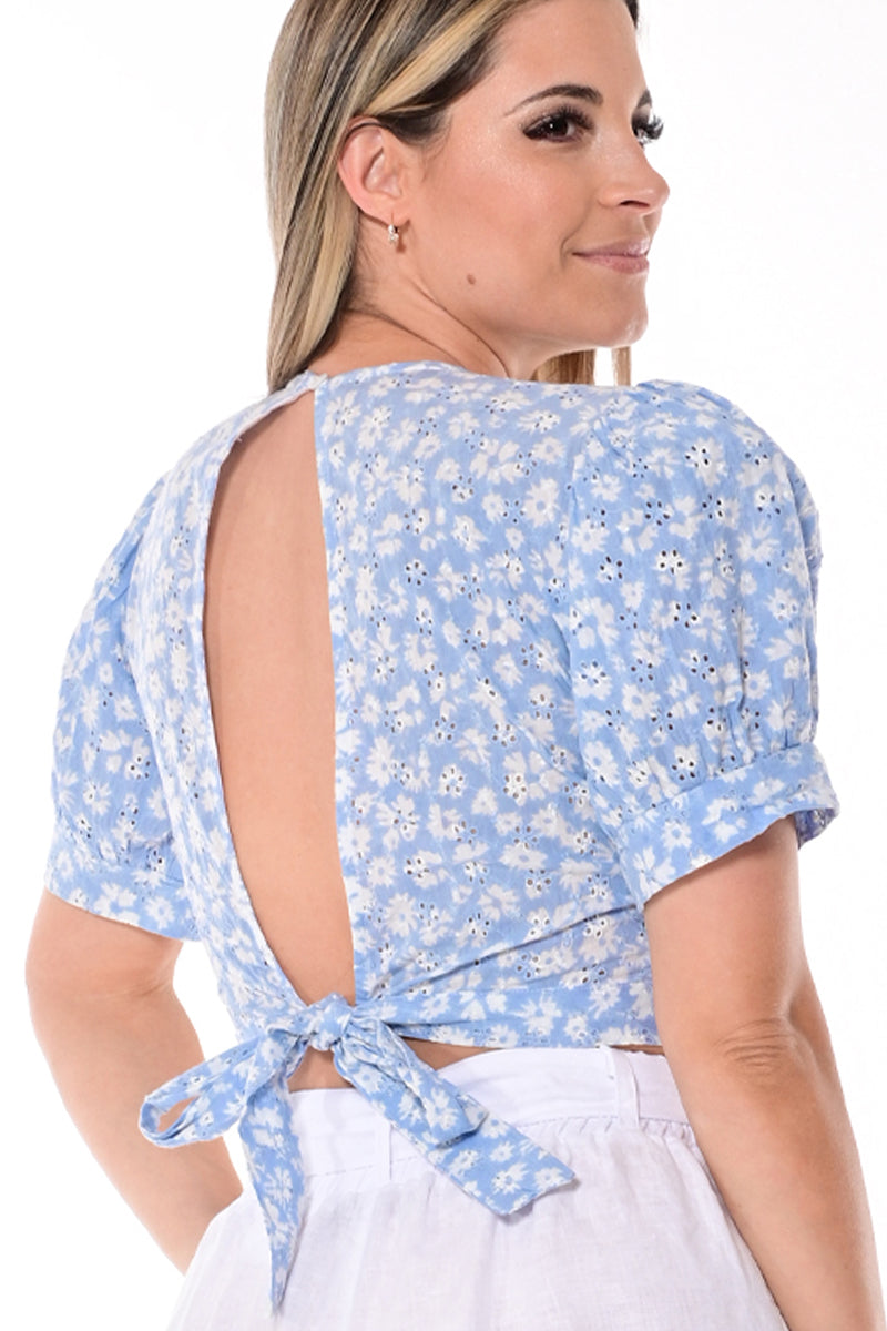 Ladies Open Back Eyelet Blouse Cotton by AZUCAR-PEACH-Color Options-LCB1717 - 6 PCS/PRE-PACK