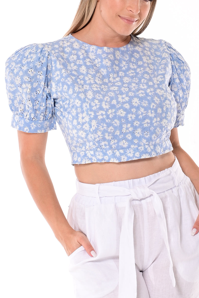 Ladies Open Back Eyelet Blouse Cotton by AZUCAR-PEACH-Color Options-LCB1717 - 6 PCS/PRE-PACK