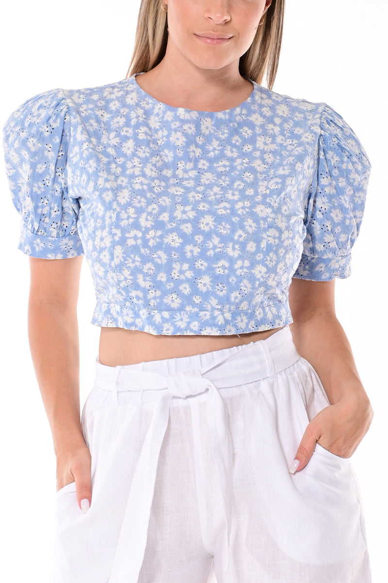 Ladies Open Back Eyelet Blouse Cotton by AZUCAR-PEACH-Color Options-LCB1717 - 6 PCS/PRE-PACK