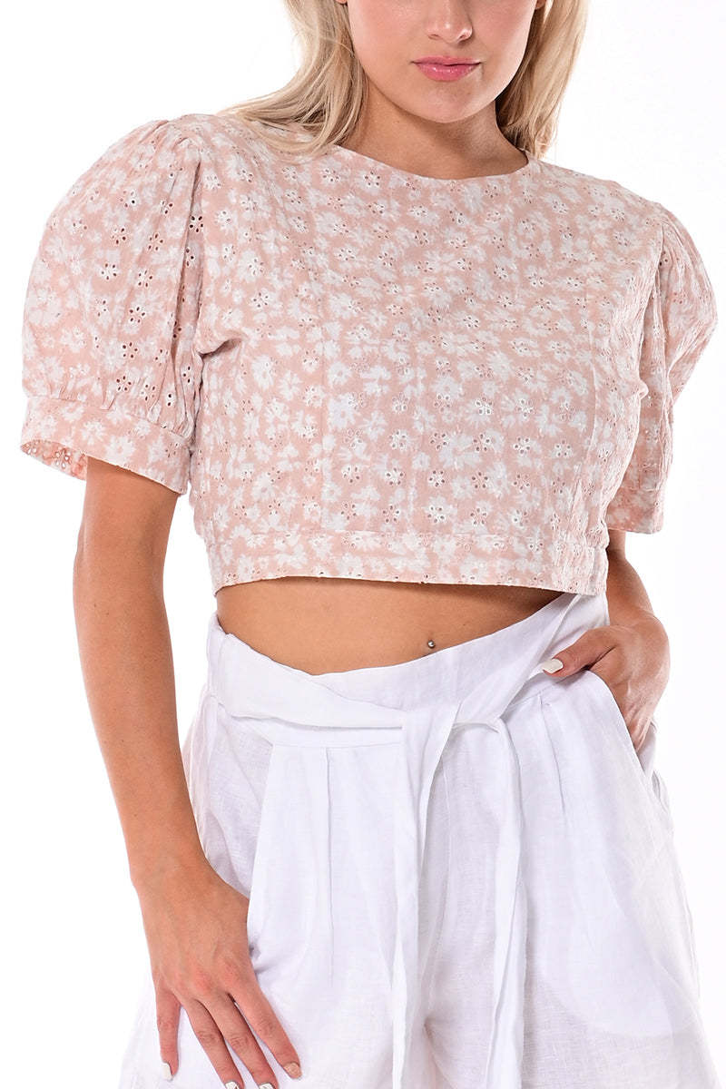 Ladies Open Back Eyelet Blouse Cotton by AZUCAR-PEACH-Color Options-LCB1717 - 6 PCS/PRE-PACK