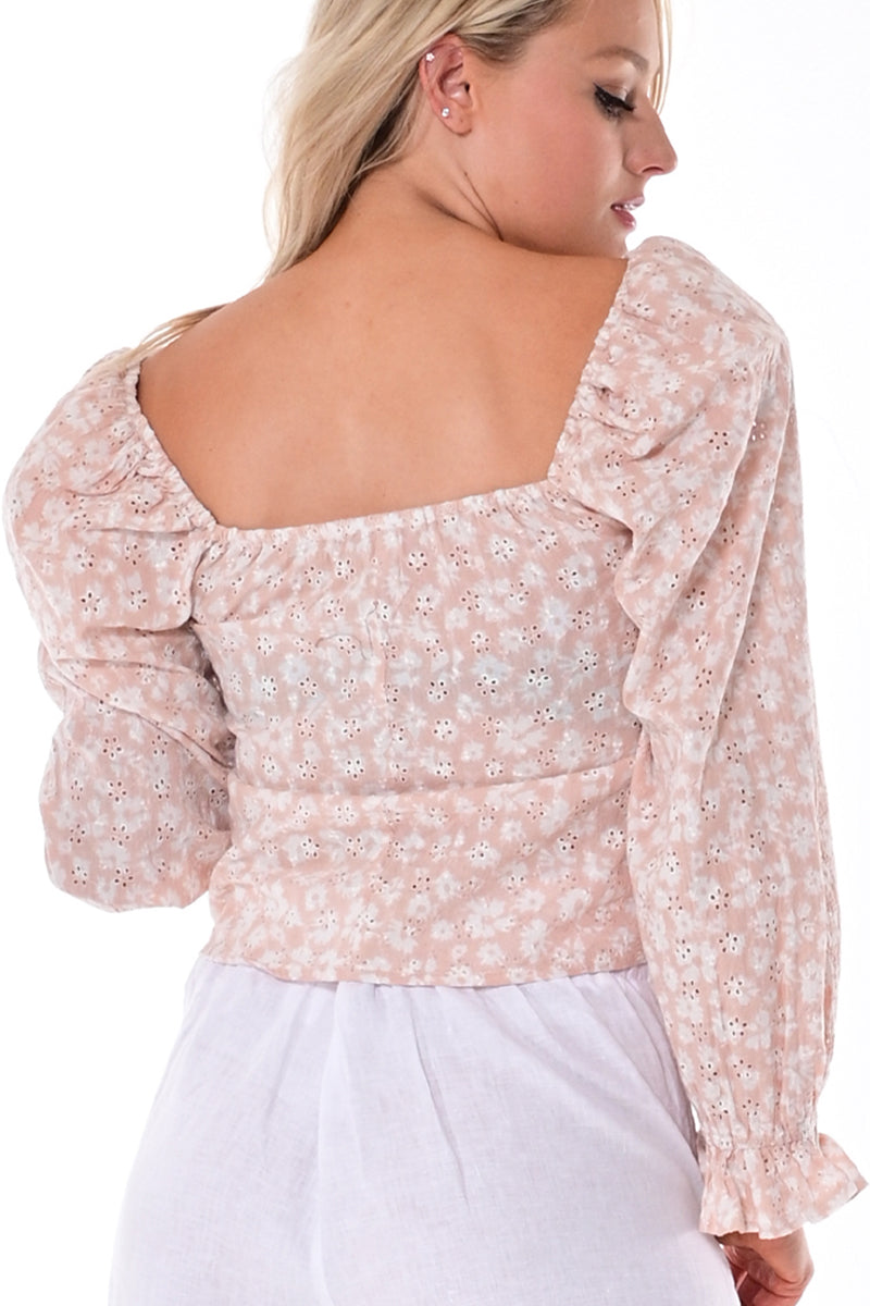 Ladies Eyelet Long Sleeve Blouse Cotton by AZUCAR-LT. BLUE-Color Options-LCB1718 - 6 PCS/PRE-PACK