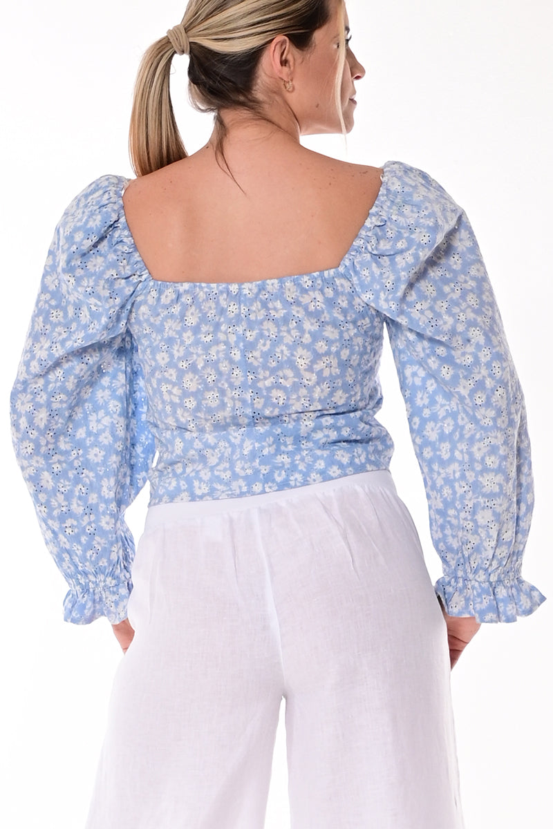 Ladies Eyelet Long Sleeve Blouse Cotton by AZUCAR-LT. BLUE-Color Options-LCB1718 - 6 PCS/PRE-PACK