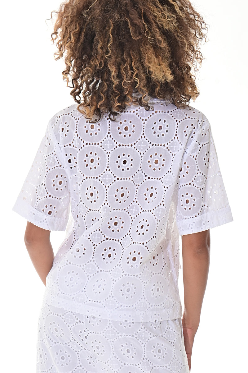 Ladies Eyelet Cotton Blazer Boho S/S Casual Jacket by AZUCAR White - LCB3117 - 6 PCS/PRE-PACK