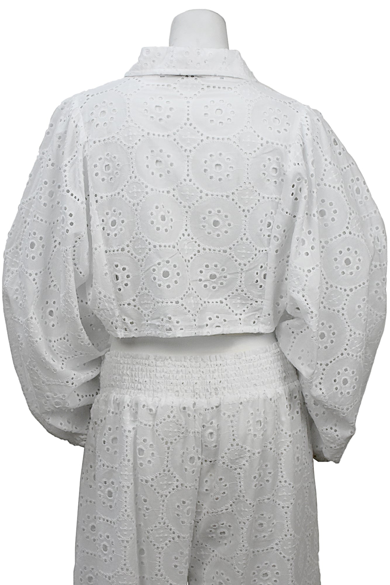 Ladies Eyelet Cotton Crop Top Blouse L/S Boho Casual White by AZUCAR - LCB3118 - 6 PCS/PRE-PACK