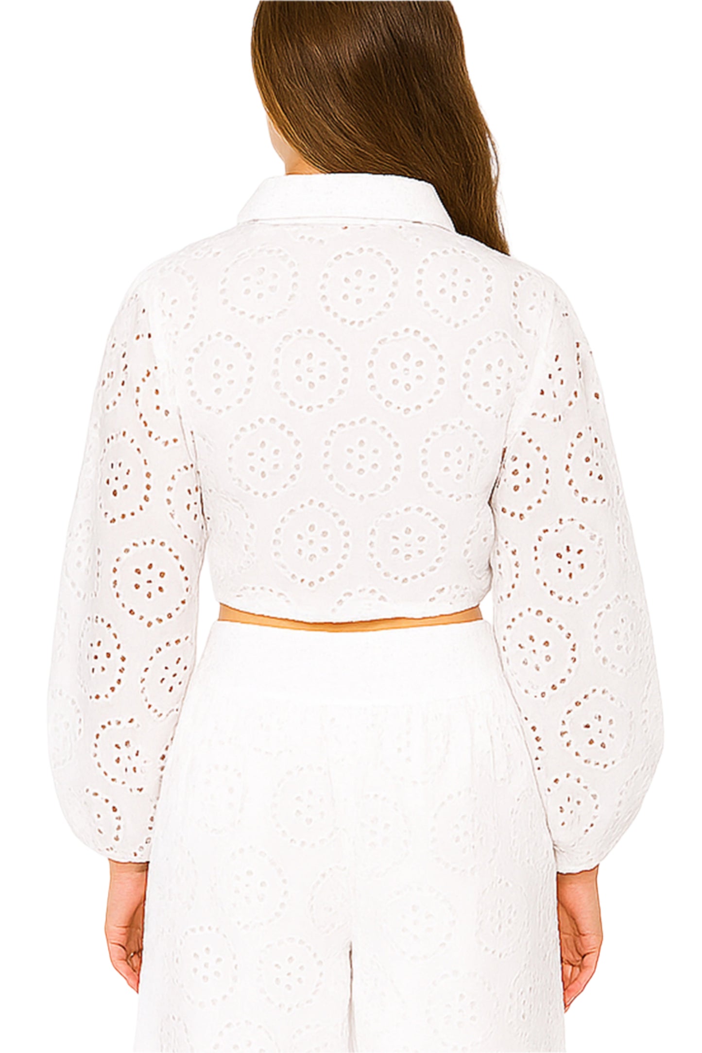 Ladies Eyelet Cotton Crop Top Blouse L/S Boho Casual White by AZUCAR - LCB3118 - 6 PCS/PRE-PACK