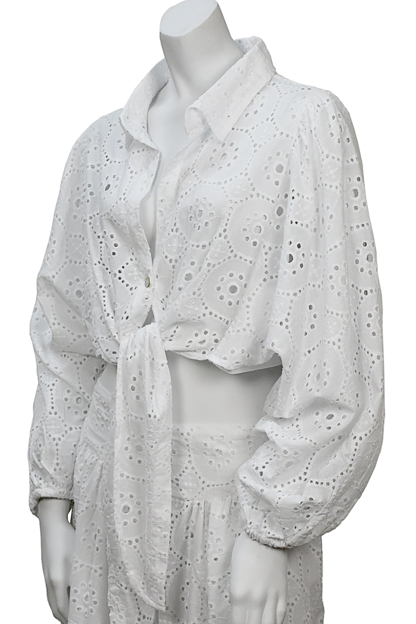 Ladies Eyelet Cotton Crop Top Blouse L/S Boho Casual White by AZUCAR - LCB3118 - 6 PCS/PRE-PACK