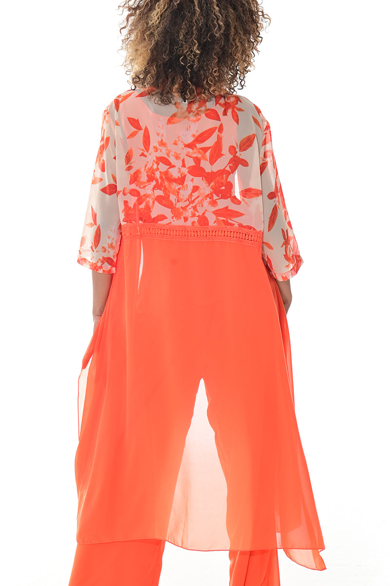 Ladies Shawl Kimono Kaftan Long Length-ORANGE FLORAL-COLOR OPTIONS-LSB409 - 6 PCS/PRE-PACK