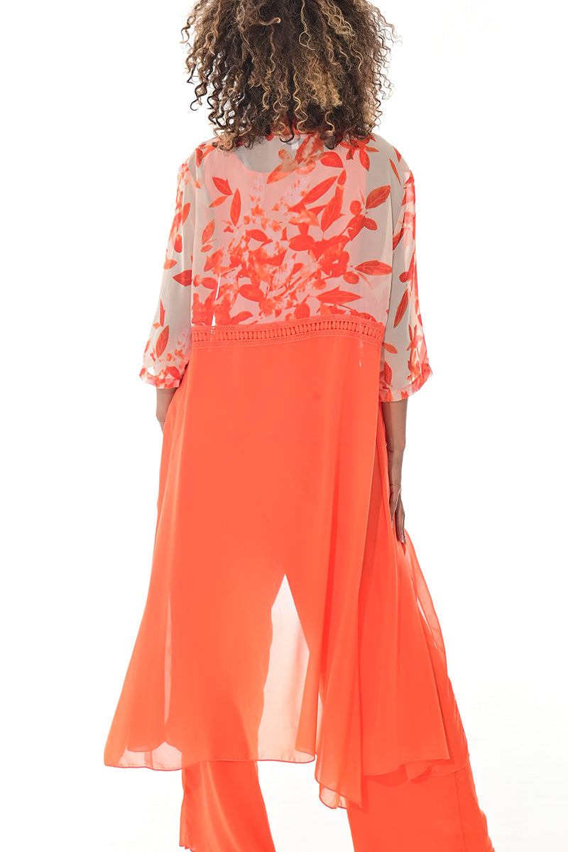 Ladies Shawl Kimono Kaftan Long Length-ORANGE FLORAL-COLOR OPTIONS-LSB409 - 6 PCS/PRE-PACK