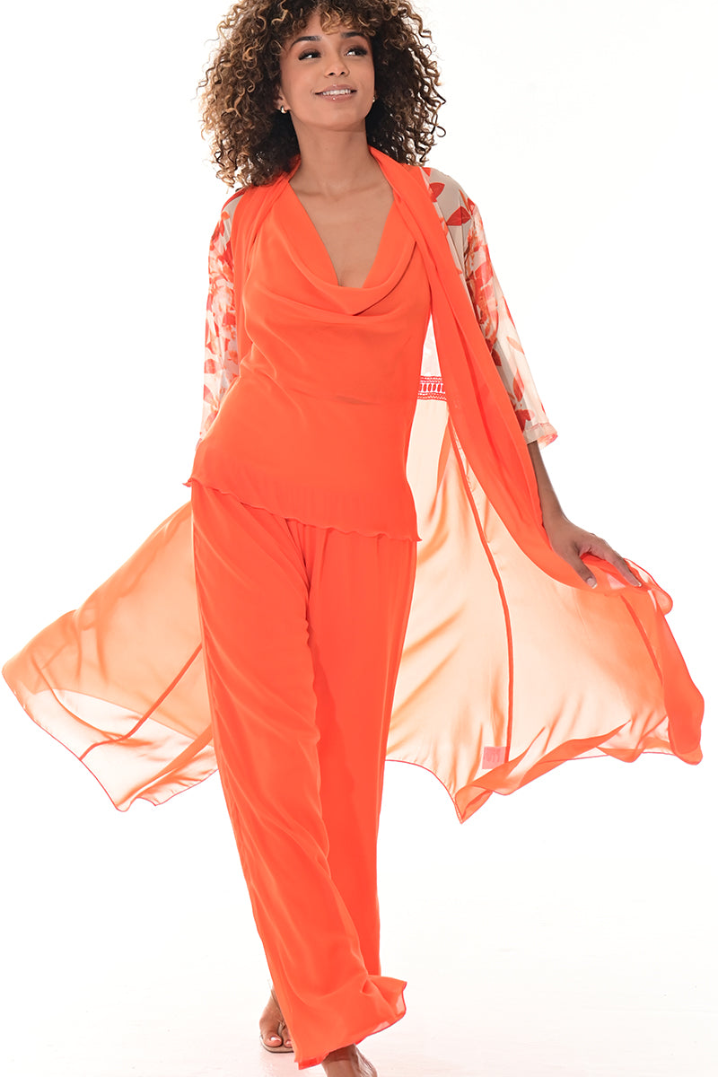 Ladies Shawl Kimono Kaftan Long Length-ORANGE FLORAL-COLOR OPTIONS-LSB409 - 6 PCS/PRE-PACK