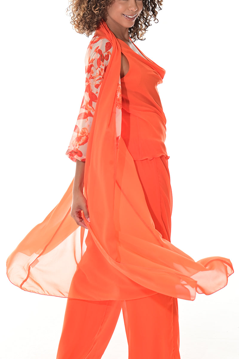 Ladies Shawl Kimono Kaftan Long Length-ORANGE FLORAL-COLOR OPTIONS-LSB409 - 6 PCS/PRE-PACK