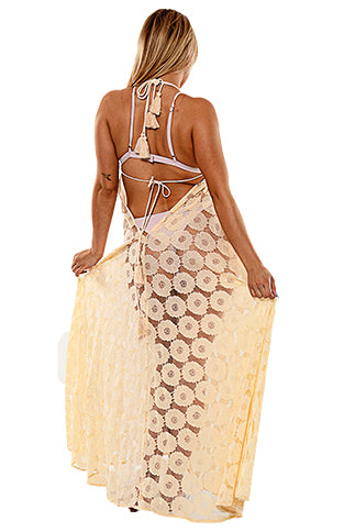 Ladies Long Lace Dress Sheer Gown Beach Cover-Up BEIGE by AZUCAR - LCD1739 - 6 PCS/PRE-PACK