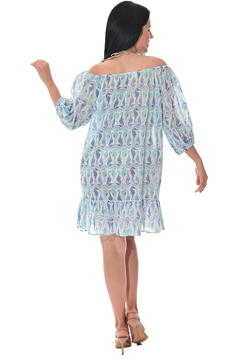 Swimsuit Cover-Up Off-the-Shoulder Seahorse Print by AZUCAR - LCD3587 - 6 PCS/PRE-PACK