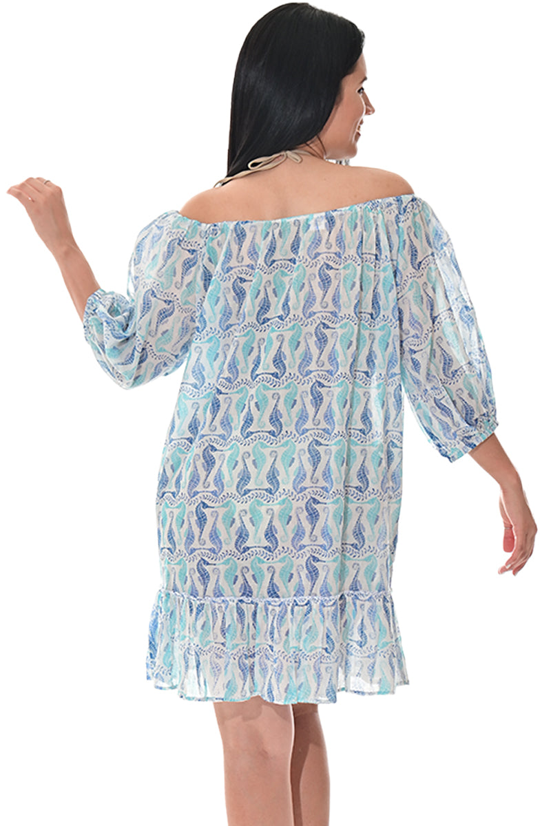 Swimsuit Cover-Up Off-the-Shoulder Seahorse Print by AZUCAR - LCD3587 - 6 PCS/PRE-PACK