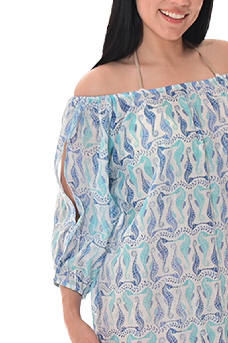Swimsuit Cover-Up Off-the-Shoulder Seahorse Print by AZUCAR - LCD3587 - 6 PCS/PRE-PACK