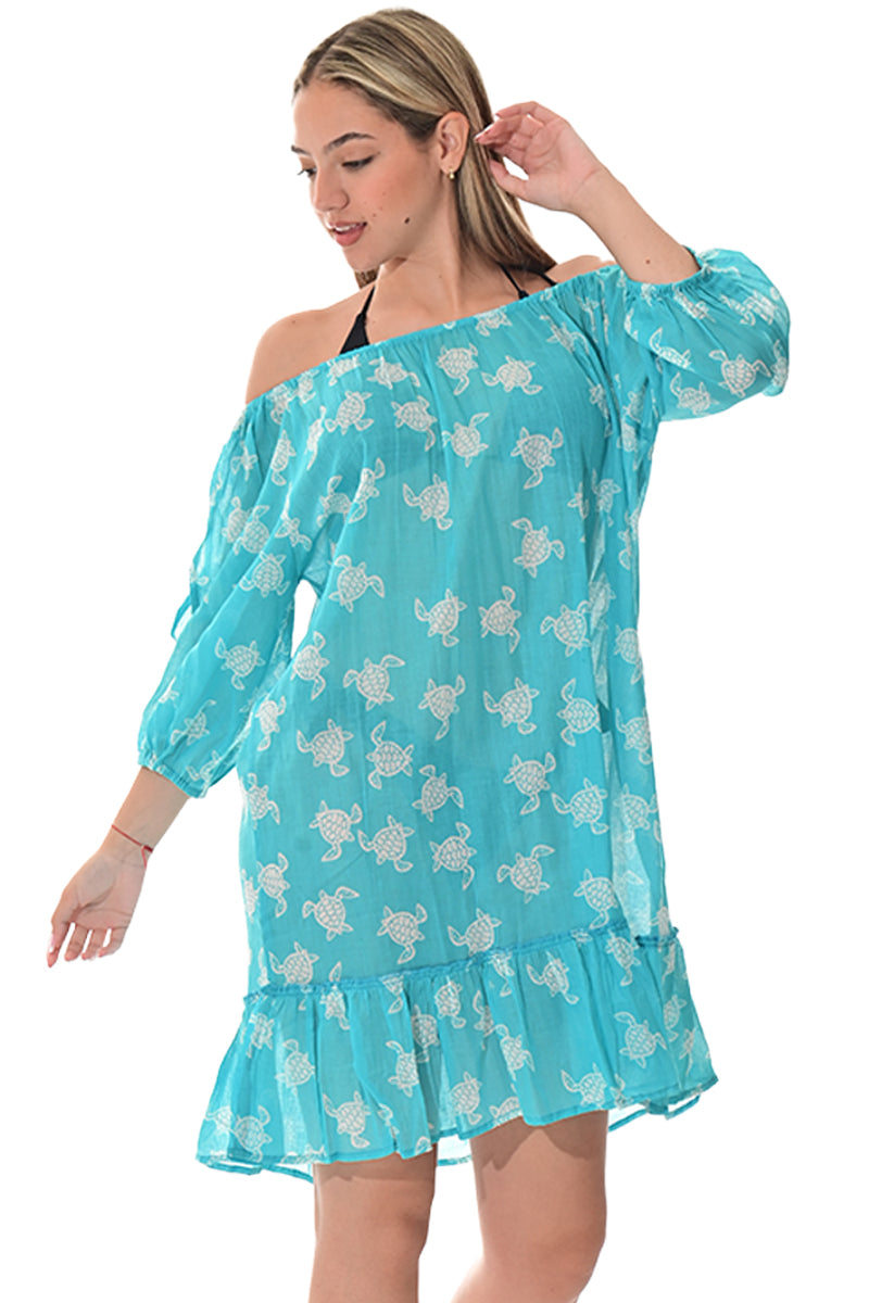 Swimsuit Cover-Up Off-the-Shoulder Turtle Print by AZUCAR - LCD3588 - 6 PCS/PRE-PACK