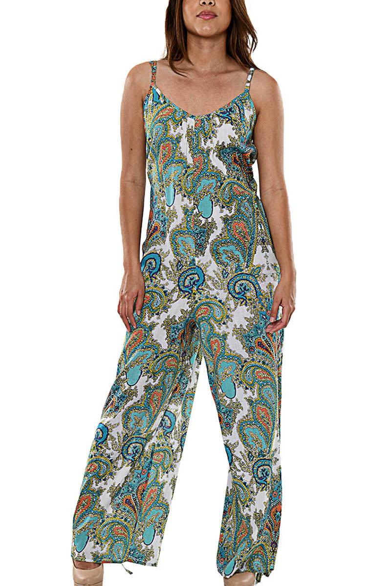 Women's Jumper Wide Leg with Side Slits Loose Fit by AZUCAR - ROYAL PRINT - Color Options - LCJ1359 - 6 PCS/PRE-PACK