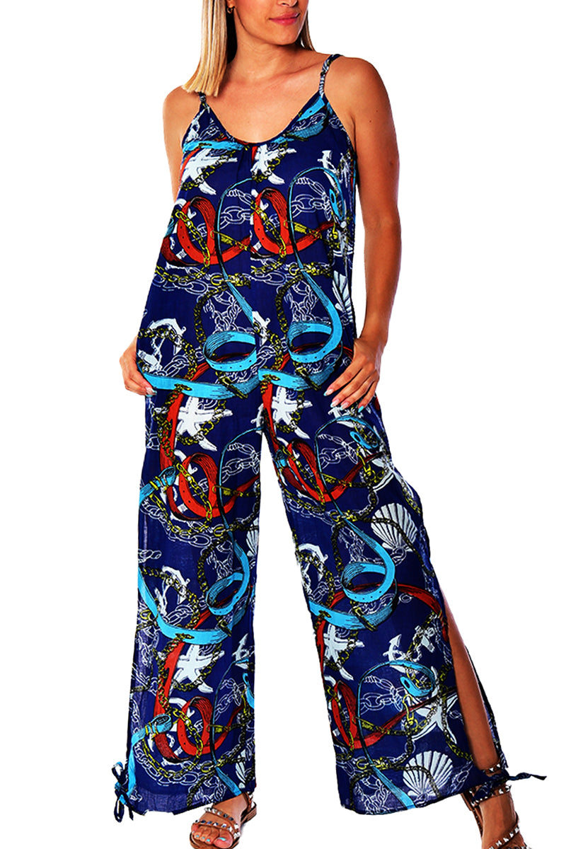 Women's Jumper Wide Leg with Side Slits Loose Fit by AZUCAR - ROYAL PRINT - Color Options - LCJ1359 - 6 PCS/PRE-PACK