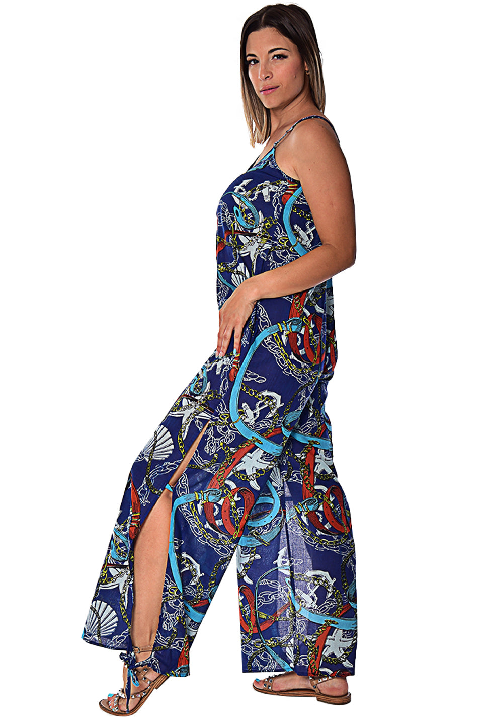 Women's Jumper Wide Leg with Side Slits Loose Fit by AZUCAR - ROYAL PRINT - Color Options - LCJ1359 - 6 PCS/PRE-PACK