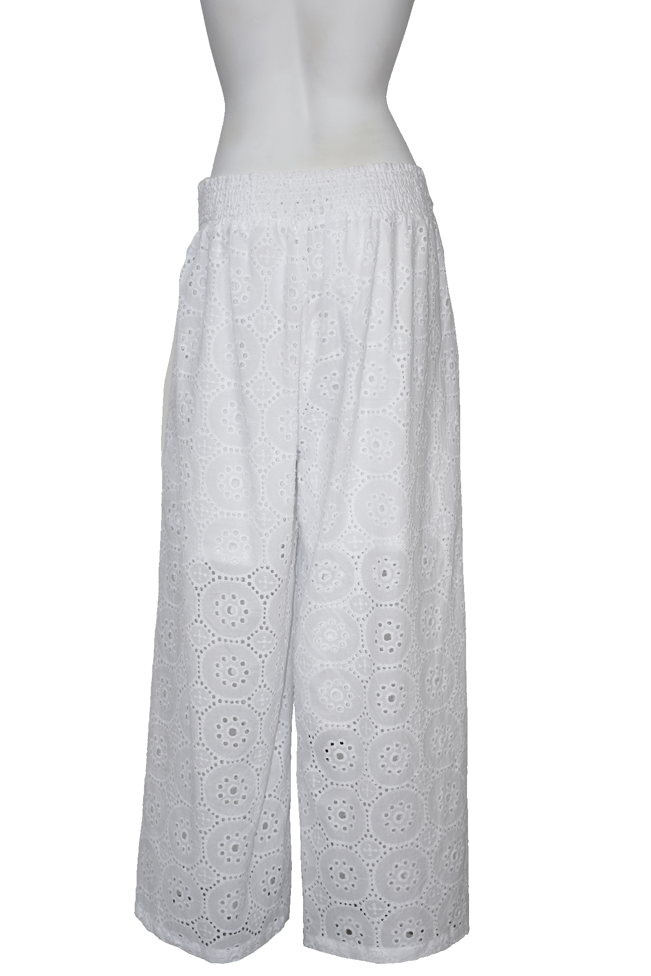 Ladies Eyelet Cotton Pants Boho Casual w/Buttons White by AZUCAR - LCP3501 - 6 PCS/PRE-PACK