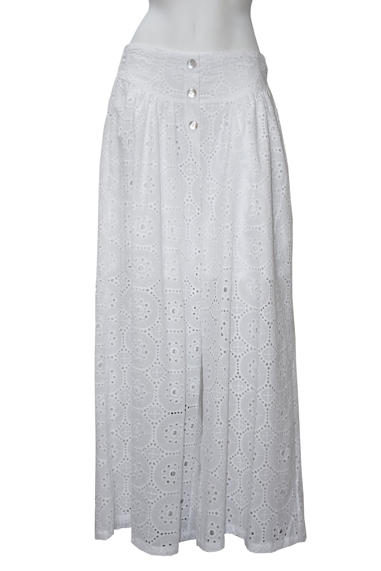 Ladies Eyelet Cotton Pants Boho Casual w/Buttons White by AZUCAR - LCP3501 - 6 PCS/PRE-PACK